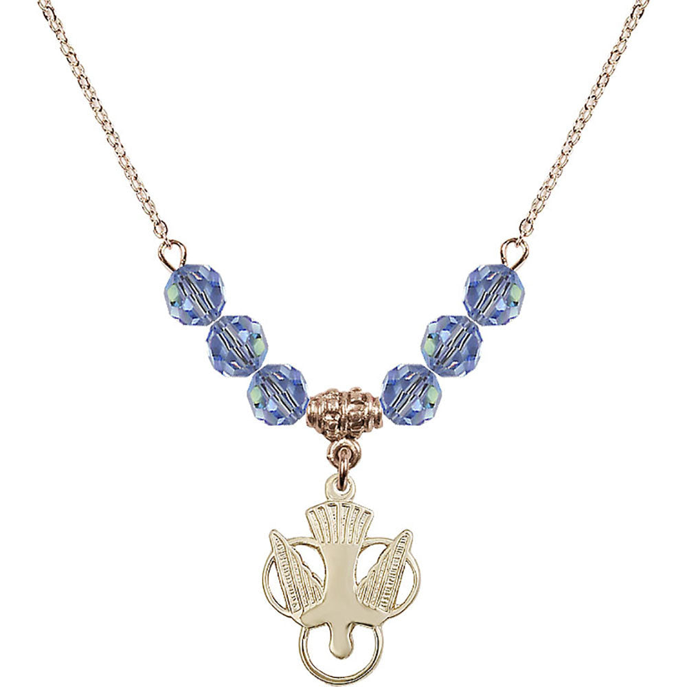 14kt Gold Filled Holy Spirit Birthstone Necklace with Light Sapphire Beads - 5430
