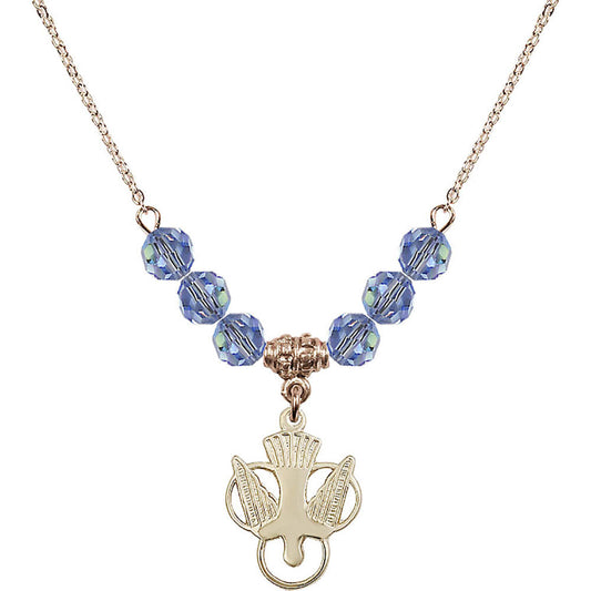 14kt Gold Filled Holy Spirit Birthstone Necklace with Light Sapphire Beads - 5430