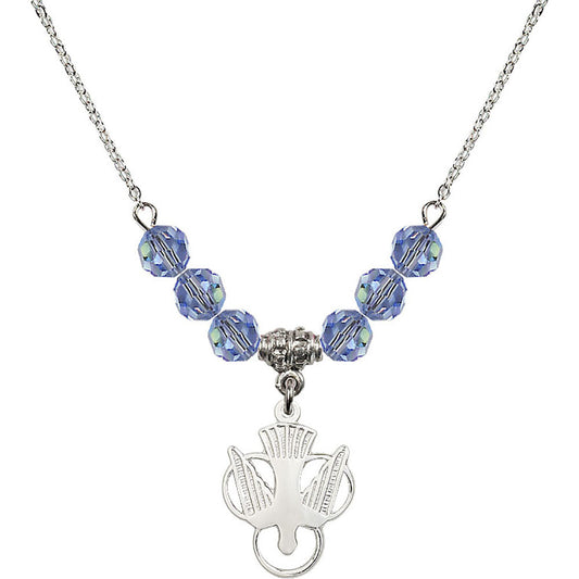 Sterling Silver Holy Spirit Birthstone Necklace with Light Sapphire Beads - 5430