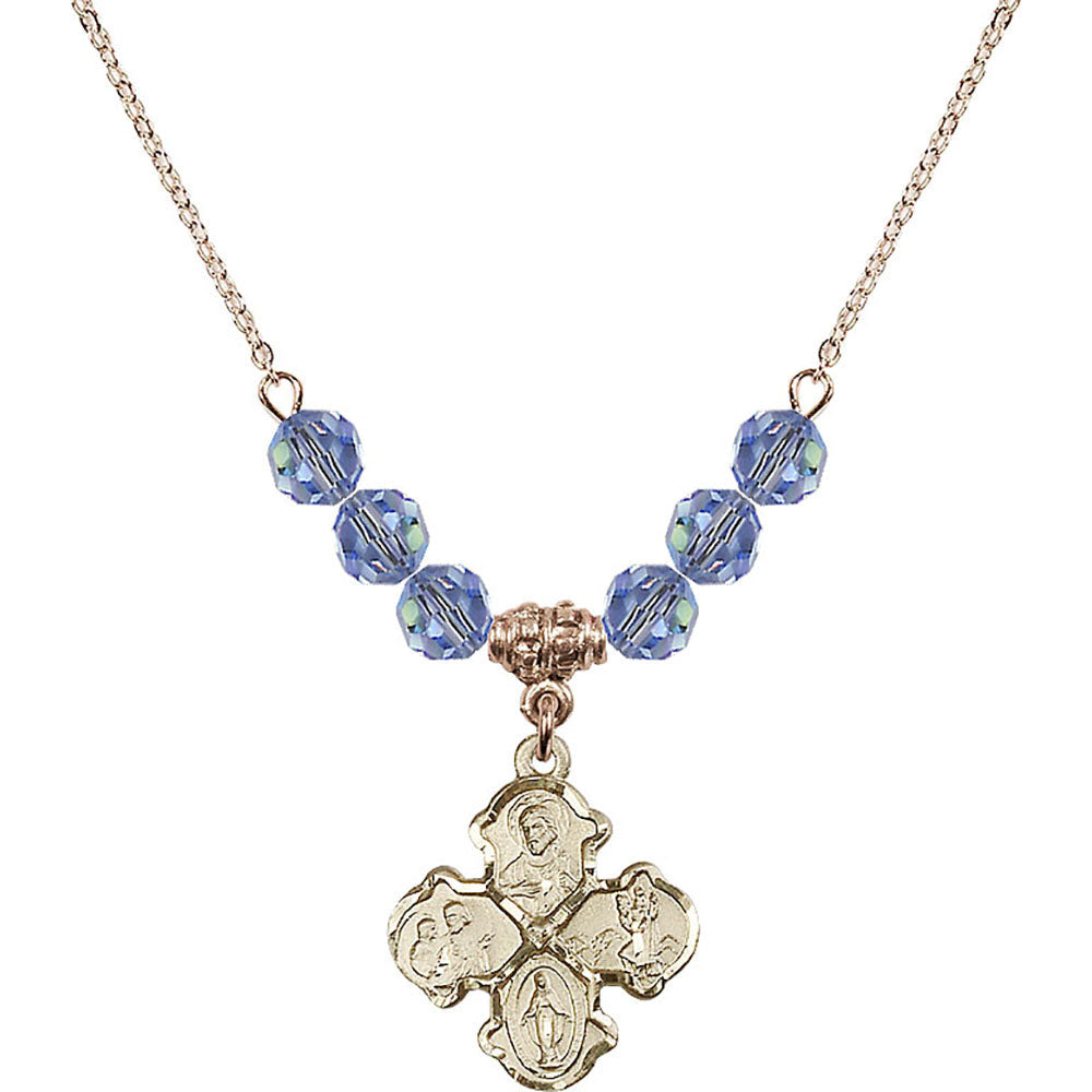 14kt Gold Filled 4-Way Birthstone Necklace with Light Sapphire Beads - 5441