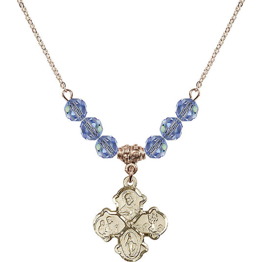 14kt Gold Filled 4-Way Birthstone Necklace with Light Sapphire Beads - 5441
