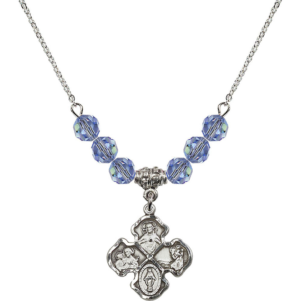 Sterling Silver 4-Way Birthstone Necklace with Light Sapphire Beads - 5441