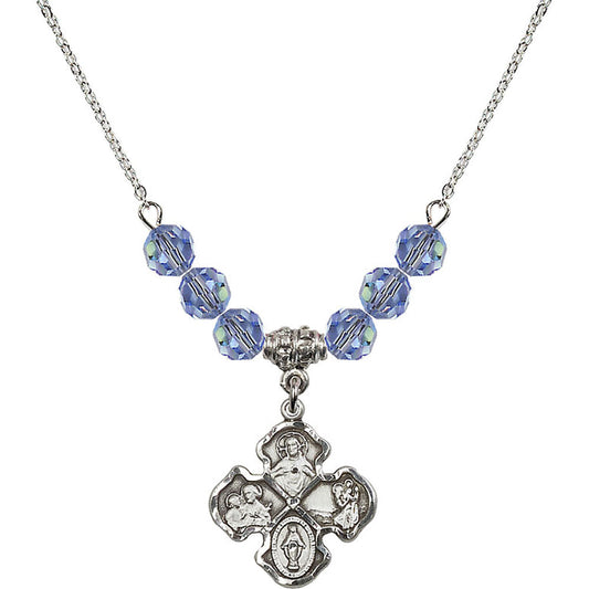Sterling Silver 4-Way Birthstone Necklace with Light Sapphire Beads - 5441
