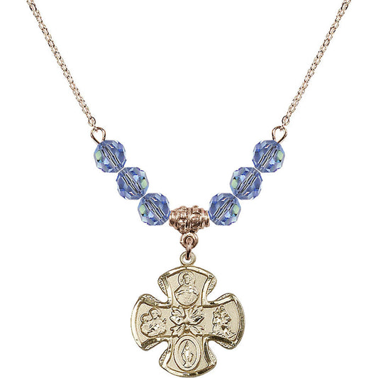 14kt Gold Filled 5-Way Birthstone Necklace with Light Sapphire Beads - 5443