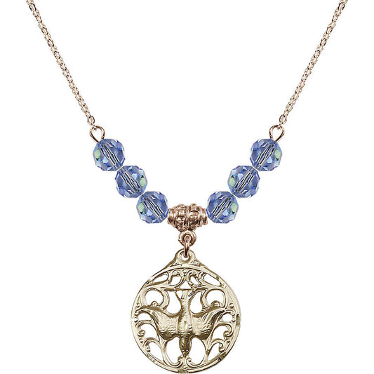 14kt Gold Filled Holy Spirit Birthstone Necklace with Light Sapphire Beads - 5655