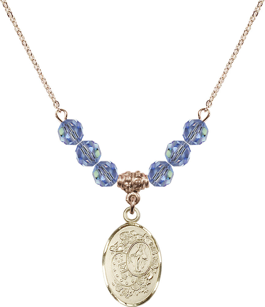 14kt Gold Filled Miraculous Birthstone Necklace with Light Sapphire Beads - 5682