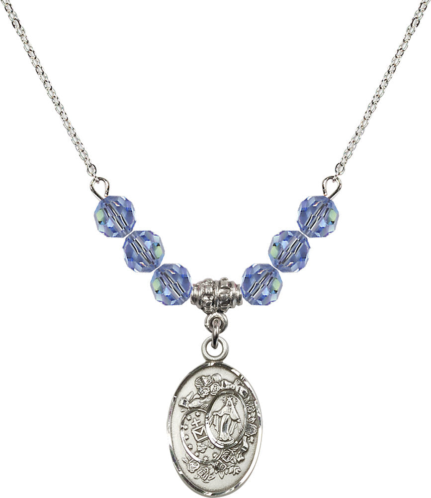 Sterling Silver Miraculous Birthstone Necklace with Light Sapphire Beads - 5682