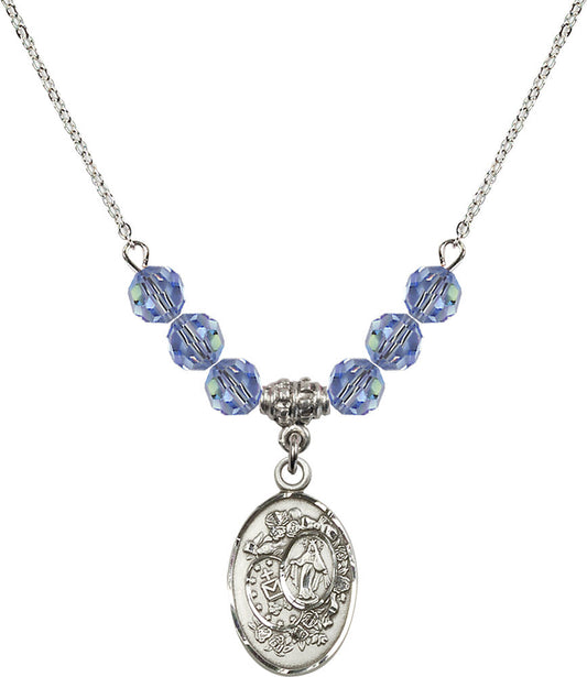 Sterling Silver Miraculous Birthstone Necklace with Light Sapphire Beads - 5682