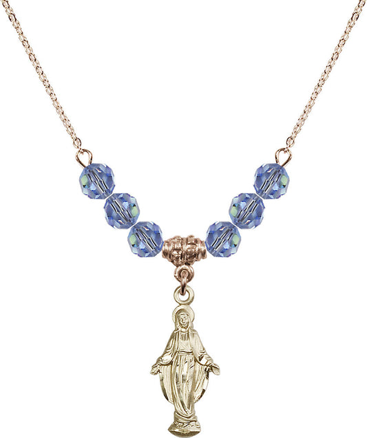 14kt Gold Filled Miraculous Birthstone Necklace with Light Sapphire Beads - 5900