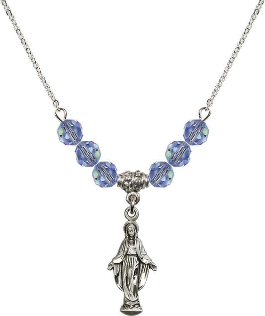 Sterling Silver Miraculous Birthstone Necklace with Light Sapphire Beads - 5900