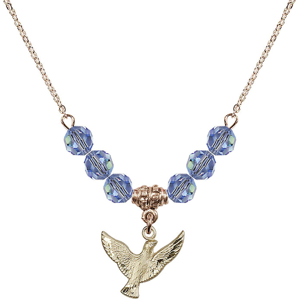 14kt Gold Filled Holy Spirit Birthstone Necklace with Light Sapphire Beads - 5912