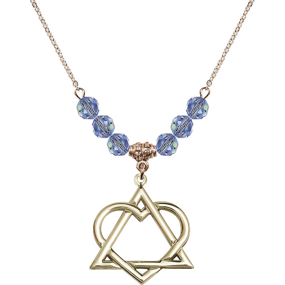 14kt Gold Filled Adoption Heart Birthstone Necklace with Light Sapphire Beads - 6210