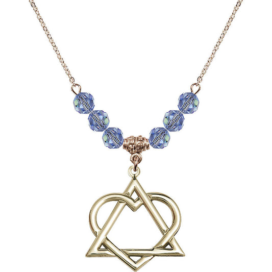 14kt Gold Filled Adoption Heart Birthstone Necklace with Light Sapphire Beads - 6210