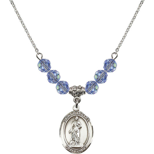 Sterling Silver Saint Barbara Birthstone Necklace with Light Sapphire Beads - 8006