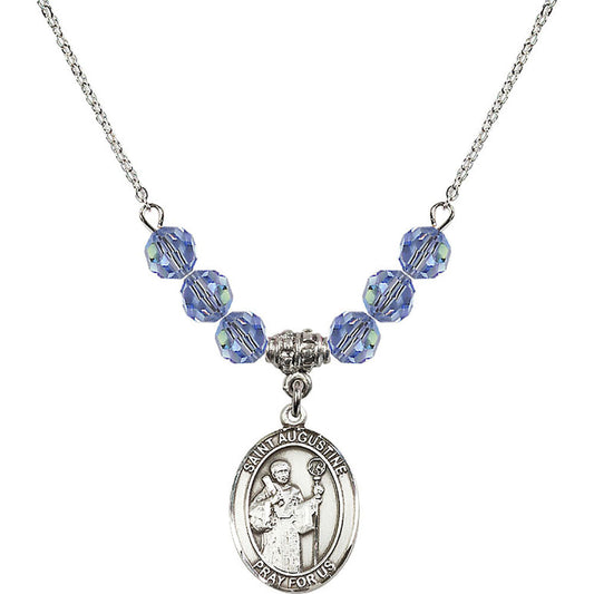 Sterling Silver Saint Augustine Birthstone Necklace with Light Sapphire Beads - 8007