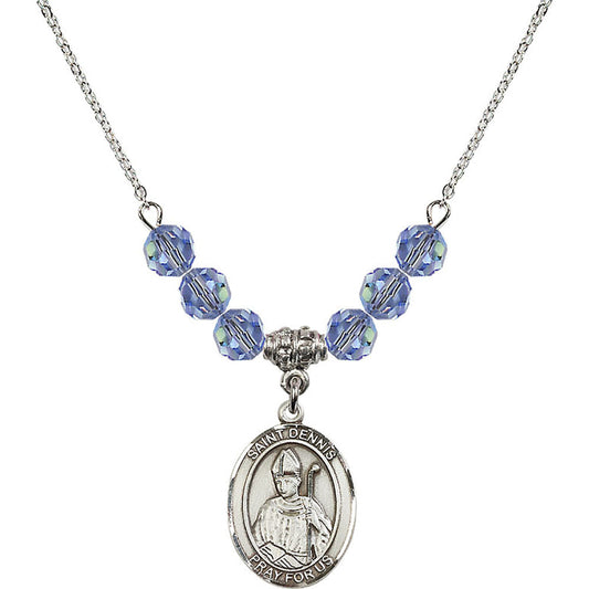 Sterling Silver Saint Dennis Birthstone Necklace with Light Sapphire Beads - 8025