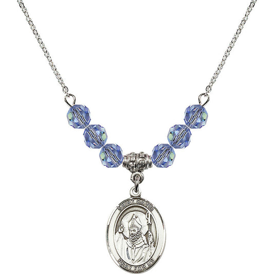 Sterling Silver Saint David of Wales Birthstone Necklace with Light Sapphire Beads - 8027