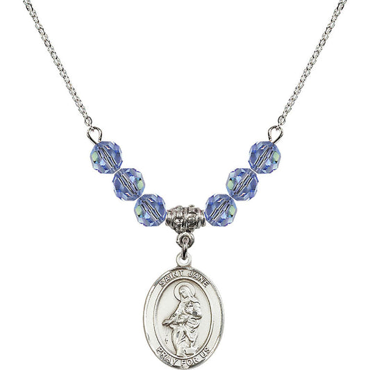 Sterling Silver Saint Jane of Valois Birthstone Necklace with Light Sapphire Beads - 8029