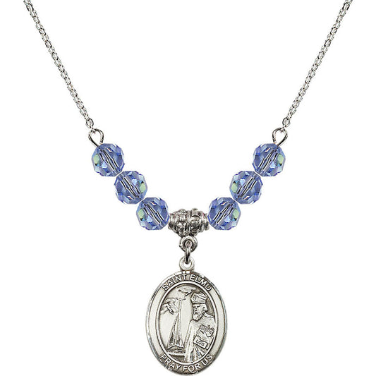 Sterling Silver Saint Elmo Birthstone Necklace with Light Sapphire Beads - 8031