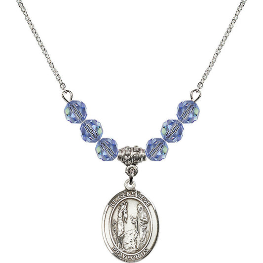 Sterling Silver Saint Genevieve Birthstone Necklace with Light Sapphire Beads - 8041