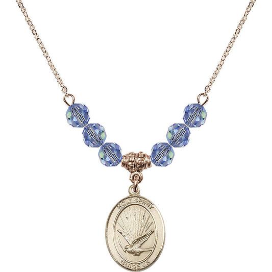 14kt Gold Filled Holy Spirit Birthstone Necklace with Light Sapphire Beads - 8044