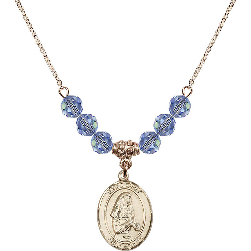 14kt Gold Filled Saint Emily de Vialar Birthstone Necklace with Light Sapphire Beads - 8047