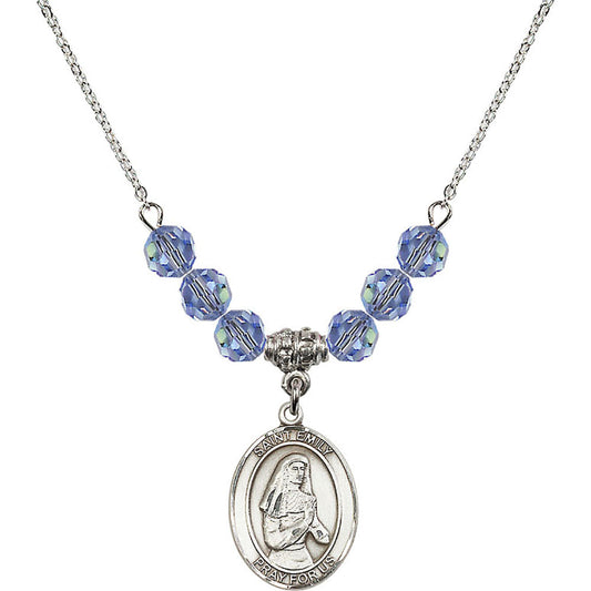Sterling Silver Saint Emily de Vialar Birthstone Necklace with Light Sapphire Beads - 8047