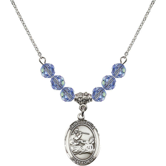 Sterling Silver Saint Joshua Birthstone Necklace with Light Sapphire Beads - 8059
