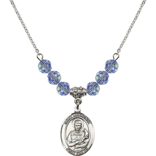 Sterling Silver Saint Lawrence Birthstone Necklace with Light Sapphire Beads - 8063