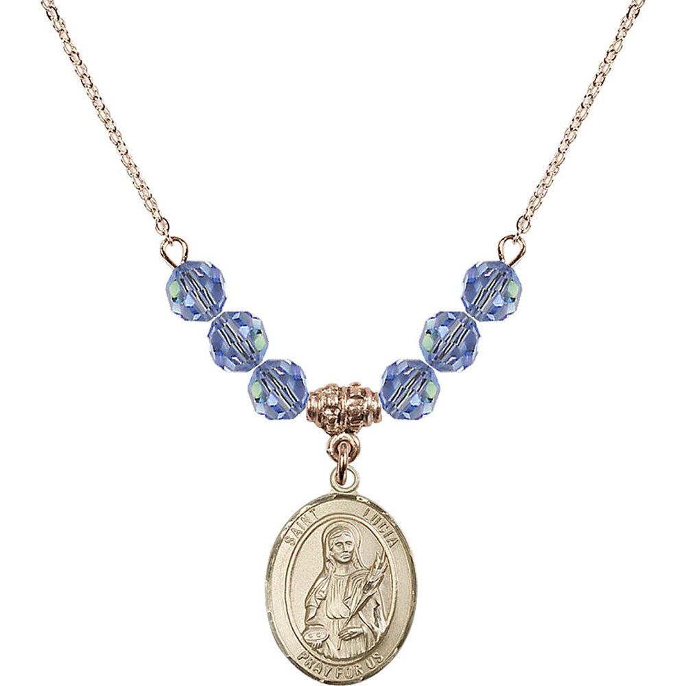 14kt Gold Filled Saint Lucia of Syracuse Birthstone Necklace with Light Sapphire Beads - 8065
