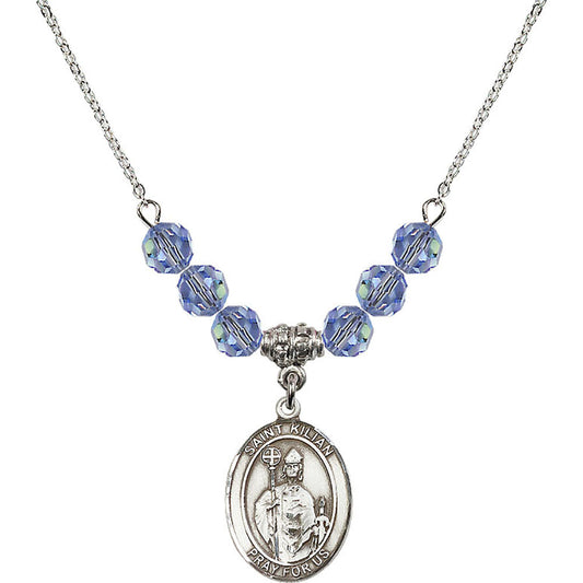 Sterling Silver Saint Kilian Birthstone Necklace with Light Sapphire Beads - 8067