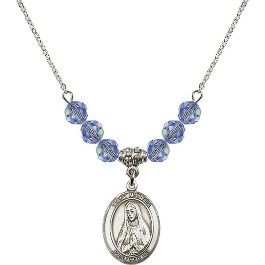 Sterling Silver Saint Martha Birthstone Necklace with Light Sapphire Beads - 8075