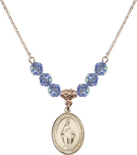 14kt Gold Filled Miraculous Birthstone Necklace with Light Sapphire Beads - 8078
