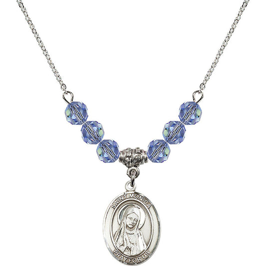 Sterling Silver Saint Monica Birthstone Necklace with Light Sapphire Beads - 8079