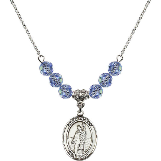 Sterling Silver Saint Patrick Birthstone Necklace with Light Sapphire Beads - 8084