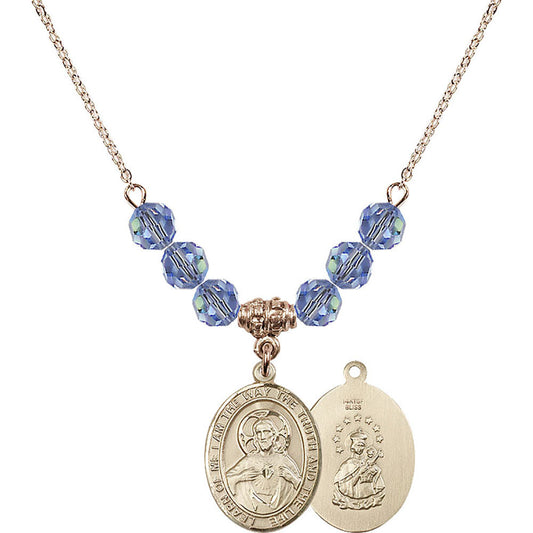 14kt Gold Filled Scapular Birthstone Necklace with Light Sapphire Beads - 8098