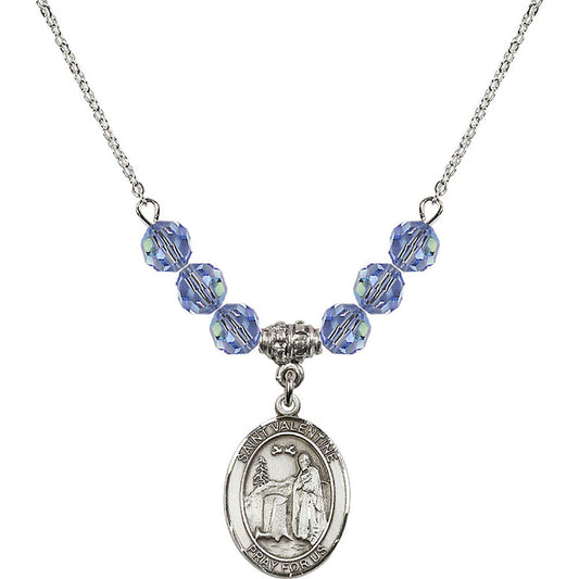Sterling Silver Saint Valentine of Rome Birthstone Necklace with Light Sapphire Beads - 8121