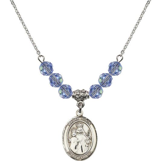 Sterling Silver Maria Stein Birthstone Necklace with Light Sapphire Beads - 8133