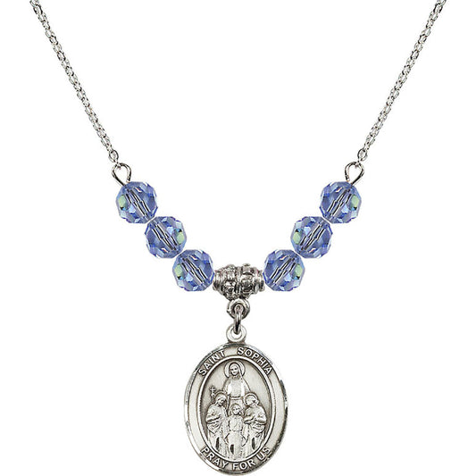 Sterling Silver Saint Sophia Birthstone Necklace with Light Sapphire Beads - 8136