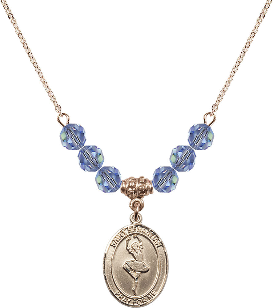14kt Gold Filled Saint Sebastian/Dance Birthstone Necklace with Light Sapphire Beads - 8173