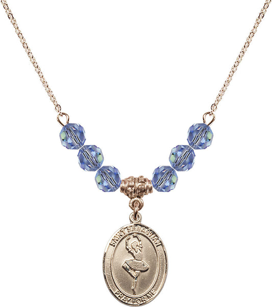 14kt Gold Filled Saint Sebastian/Dance Birthstone Necklace with Light Sapphire Beads - 8173
