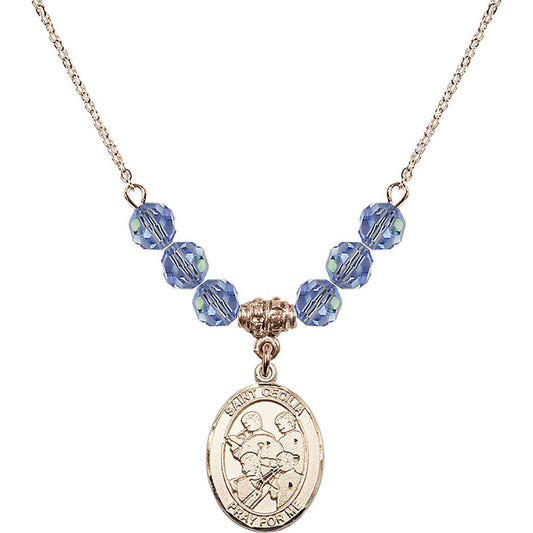 14kt Gold Filled Saint Cecilia / Marching Band Birthstone Necklace with Light Sapphire Beads - 8179