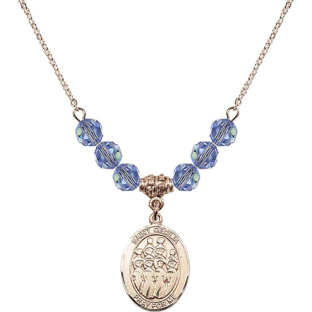 14kt Gold Filled Saint Cecilia / Choir Birthstone Necklace with Light Sapphire Beads - 8180