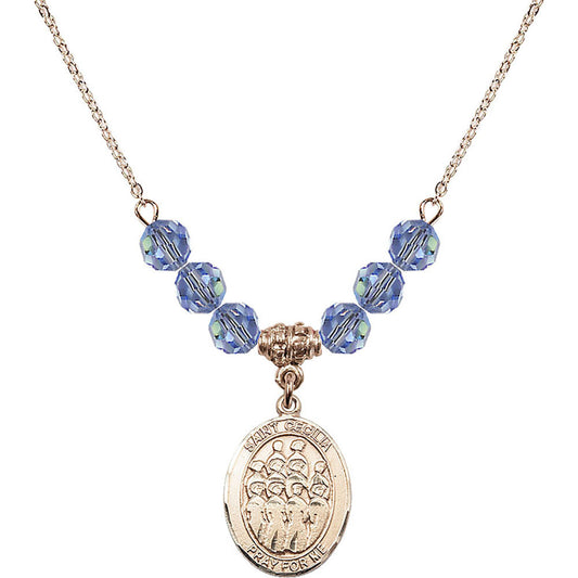 14kt Gold Filled Saint Cecilia / Choir Birthstone Necklace with Light Sapphire Beads - 8180
