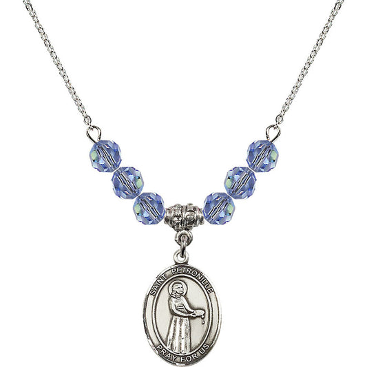 Sterling Silver Saint Petronille Birthstone Necklace with Light Sapphire Beads - 8209