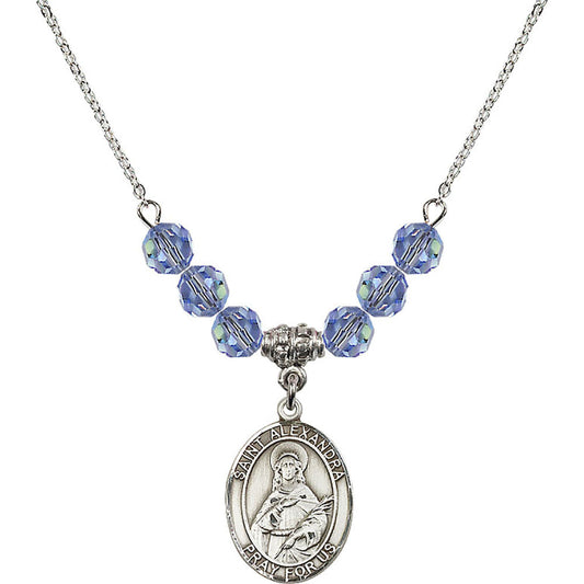 Sterling Silver Saint Alexandra Birthstone Necklace with Light Sapphire Beads - 8215