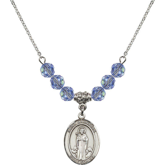 Sterling Silver Saint Barnabas Birthstone Necklace with Light Sapphire Beads - 8216
