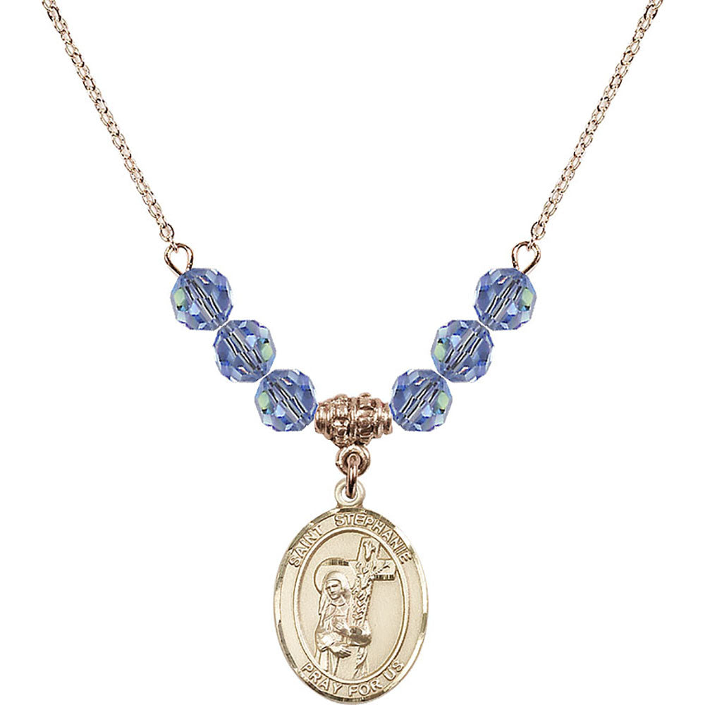 14kt Gold Filled Saint Stephanie Birthstone Necklace with Light Sapphire Beads - 8228