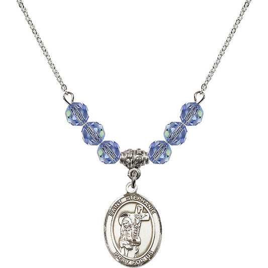 Sterling Silver Saint Stephanie Birthstone Necklace with Light Sapphire Beads - 8228
