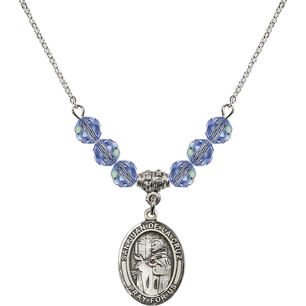 Sterling Silver San Juan de la Cruz Birthstone Necklace with Light Sapphire Beads - 8232